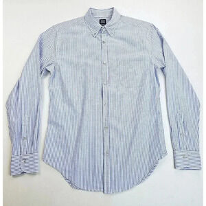 Boggi Milano Regular Fit Size Medium Men Blue White Stripe Button Down L/S Shirt